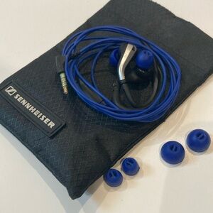 Adidas Sennheiser Sports Earbuds Headphones Blue and Silver Earphones with Pouch